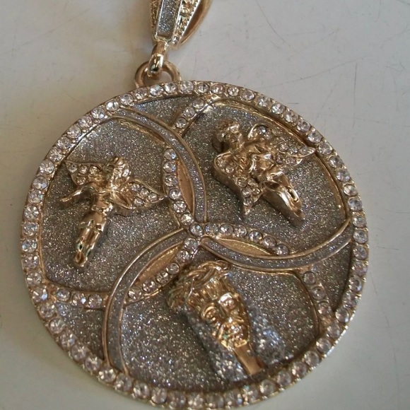 MEN GOLD/SILVER FINISH GLITTER/STONE JESUS,ANGELS FASHION CHARM - Picture 2 of 3